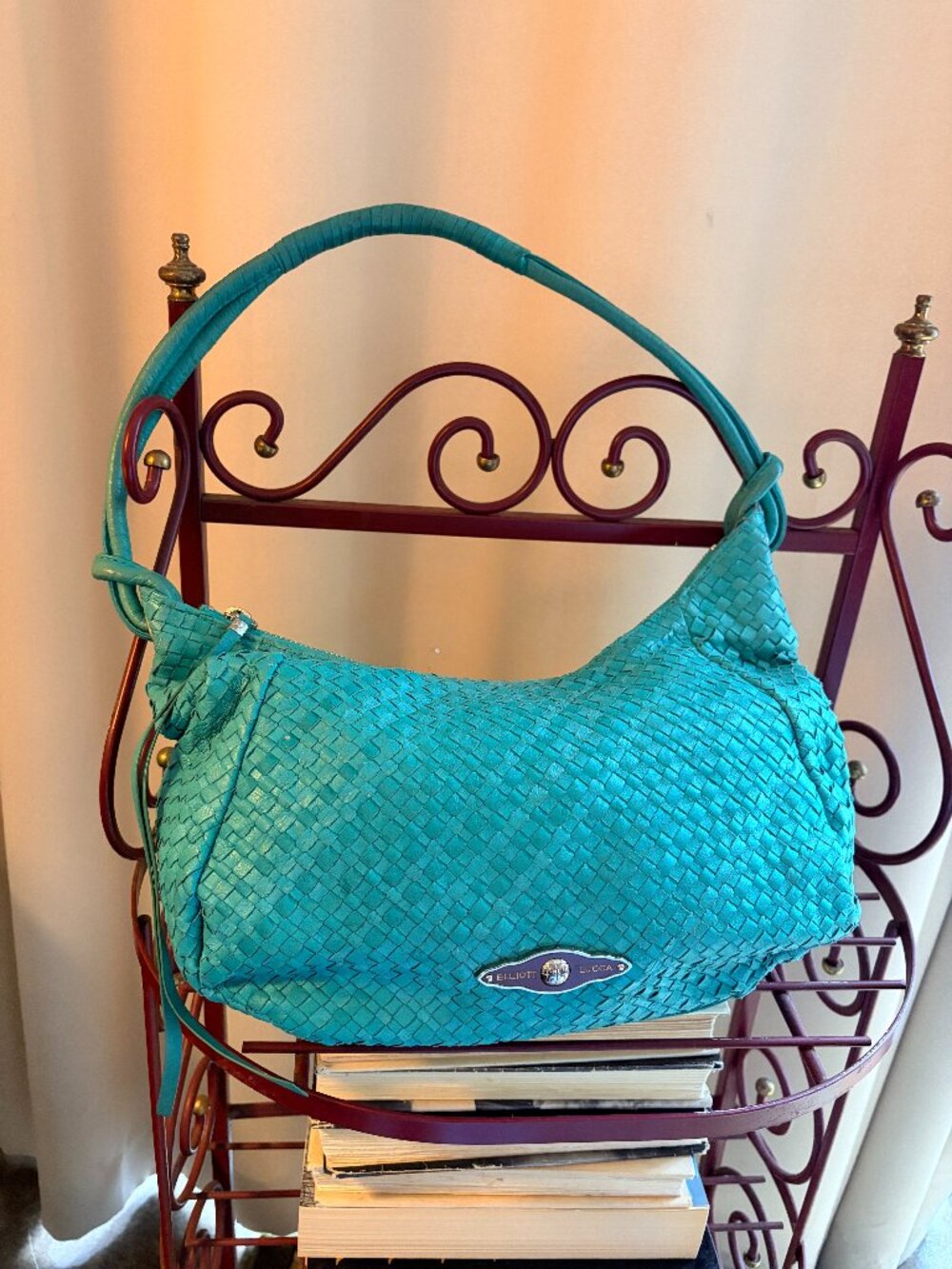 Elliot Lucca Woven Leather Turquoise Green Hobo Bag